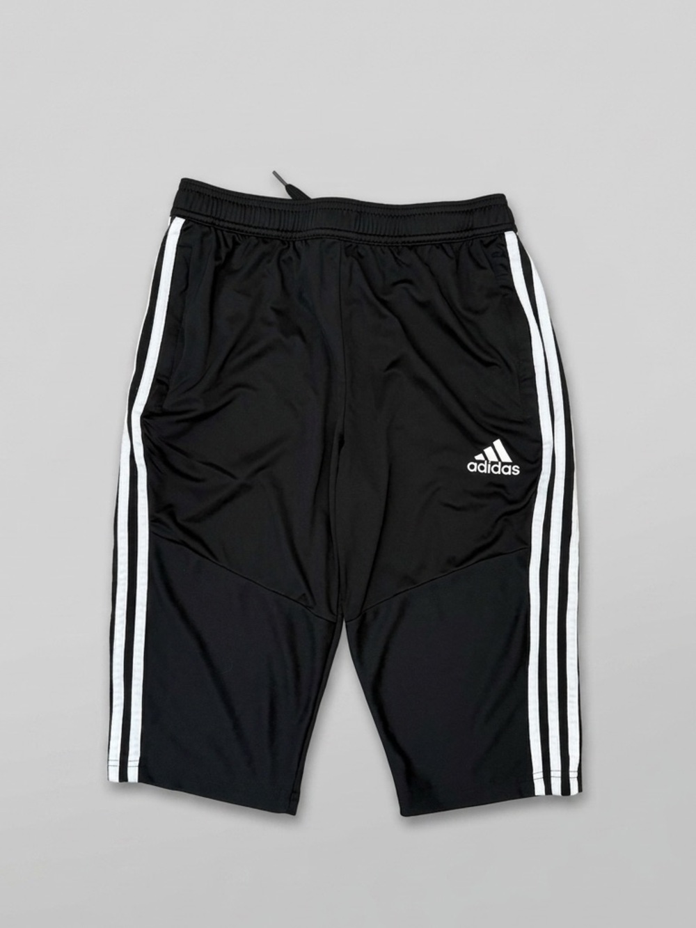adidas Black Kids Athletic 3/4 Shorts with White Stripes